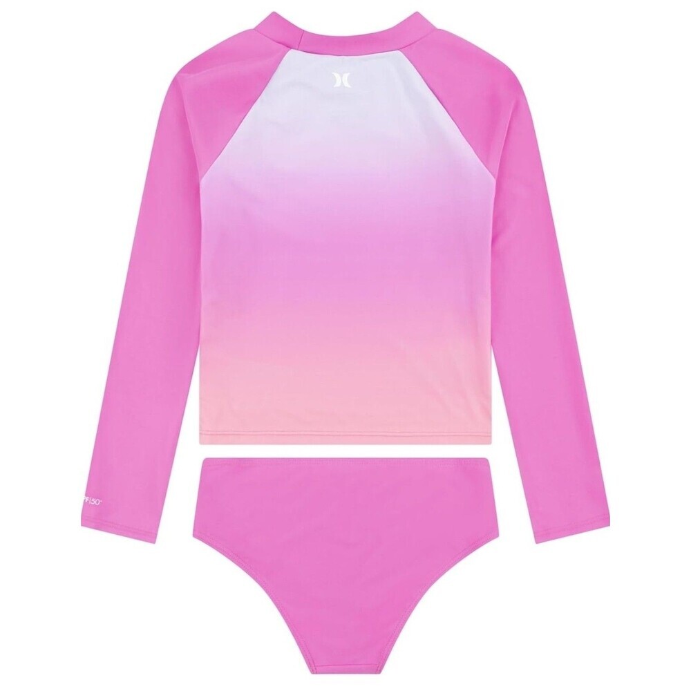 Hurley Girls Long Sleeve Rash Guard 2-Piece Swimsuit Pink Sz 14 NWT - Picture 2 of 9